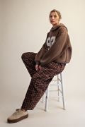Easel EB57735 OLIVE PLAID PATTERNED WOVEN BARRELL COTTON PANTS