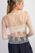 EASEL ET18261X IVORY PLUS SIZE-ALL OVER SHEER LACE TOP
