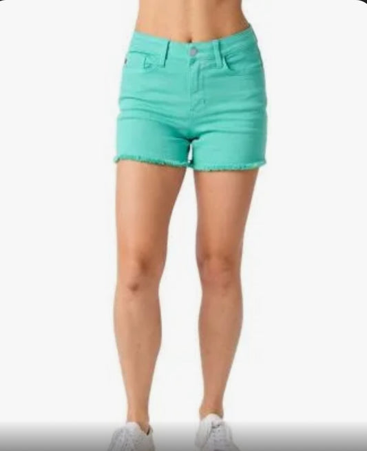 JB 150281 MR GARMENT DYED FRAY HEM SHORTS Turq