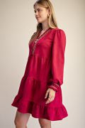 EASEL ED30170 BERRY TIERED FAUX SUEDE DRESS