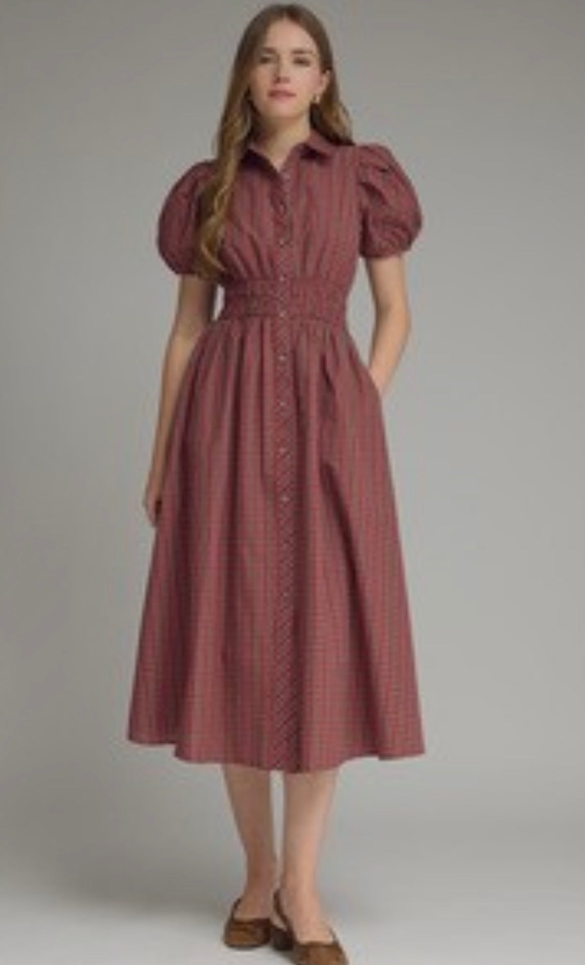 Entro D32513 Burgundy Plaid Dress