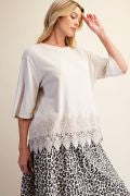 EASEL ET19137 ECRU WASHED LACE BOTTOM BOXY KNIT TOP