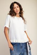 EASEL ET29433 IVORY SHORT SLVS KNITTED SWEATER