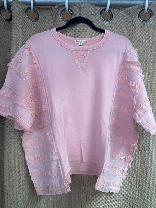 ET72057 Coral Short Fray Contrast with Washed Terry