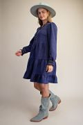 EASEL ED30170X BLUEBERRY TIERED FAUX SUEDE DRESS