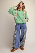 EASEL EB58218 WASHED DENIM JACQUARD PRINT MIX WASHED TWILL PANTS