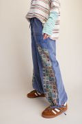 EASEL EB58218 WASHED DENIM JACQUARD PRINT MIX WASHED TWILL PANTS