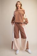 EASEL EB90272 MOCHA CROCHET MIX TERRY KNIT PANTS