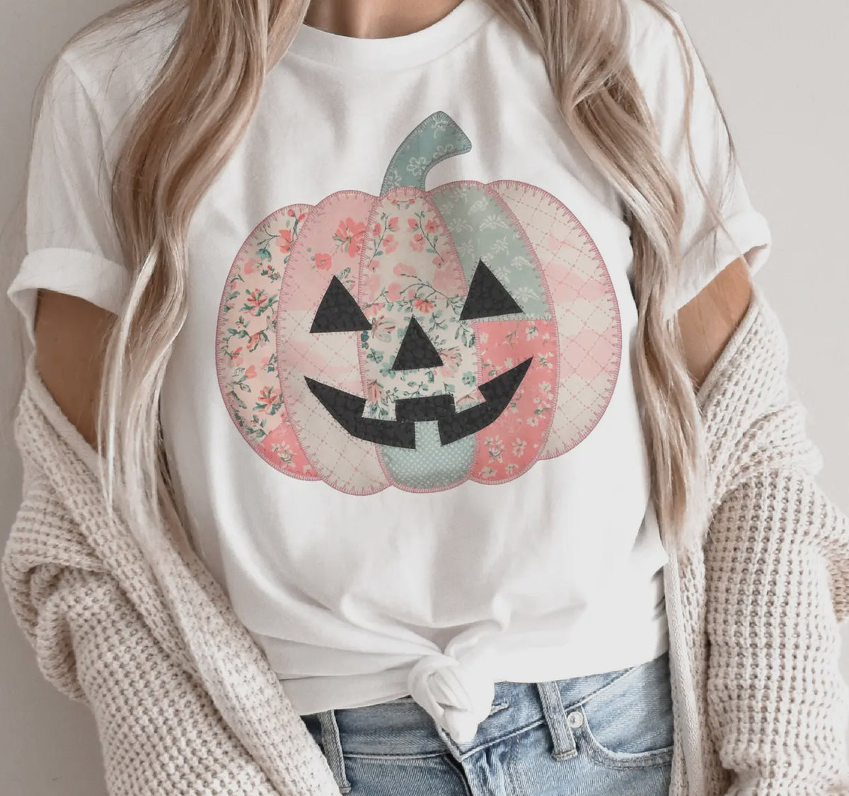 Preppy Pumpkin Jack-O-Lantern Halloween Fall Graphic Tee