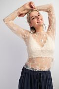 EASEL ET18261X IVORY PLUS SIZE-ALL OVER SHEER LACE TOP