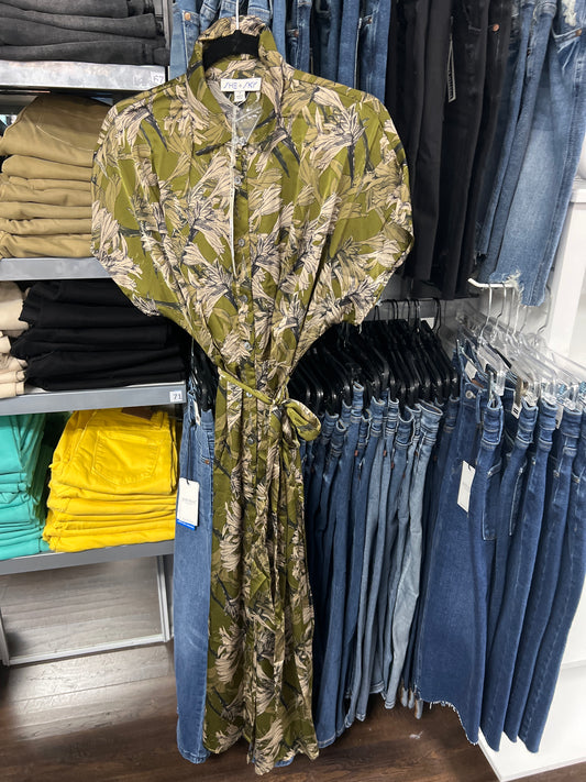 SHE SKY SY7305 BUTTON DOWN FLORAL MIDI DRESS