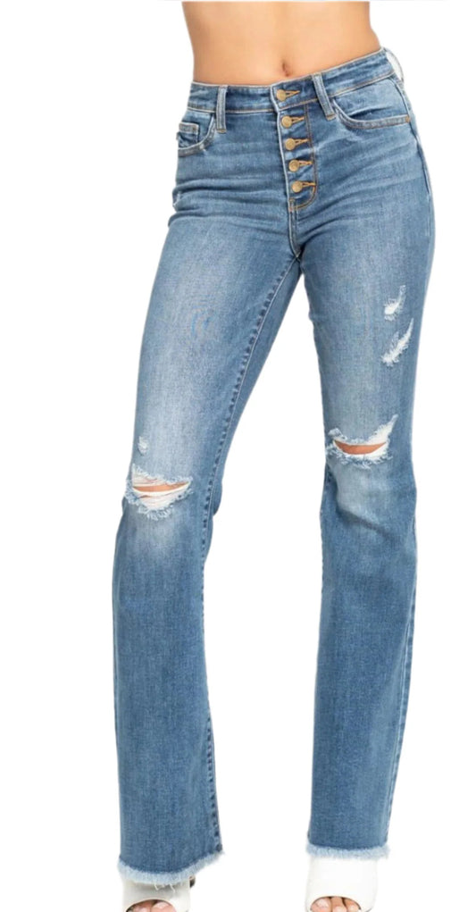 JB82377 HI RISE DESTROYED FIT & FLARE