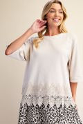 EASEL ET19137 ECRU WASHED LACE BOTTOM BOXY KNIT TOP