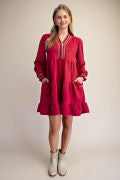 EASEL ED30170X BERRY TIERED FAUX SUEDE DRESS