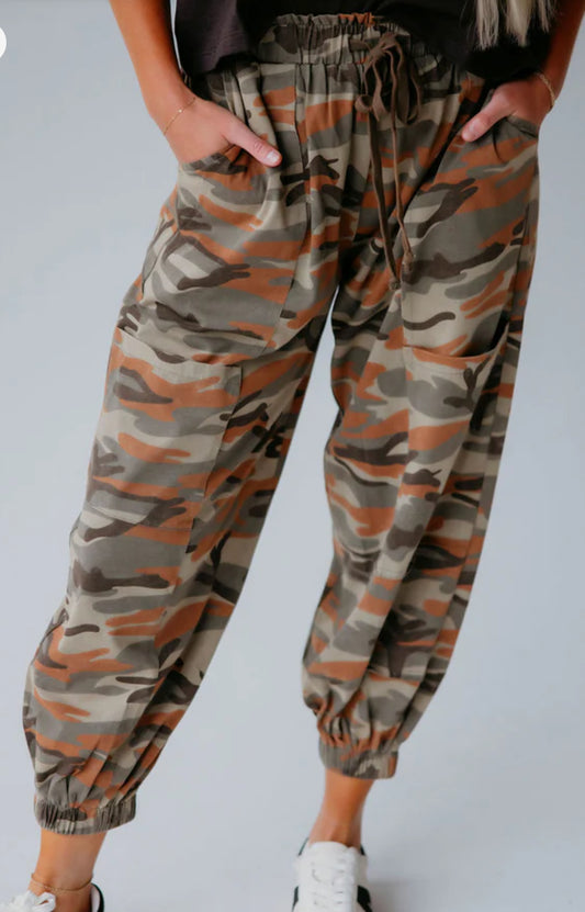 Easel-EB56879-Camouflage Print Washed Pants-Olive Grey