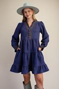EASEL ED30170X BLUEBERRY TIERED FAUX SUEDE DRESS