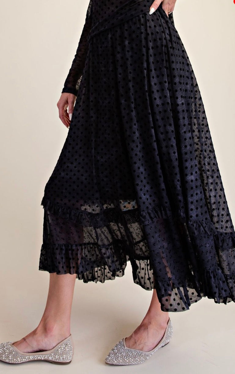 Easel EB58197 Black POLKA DOTS MESH MAXI SKIRT