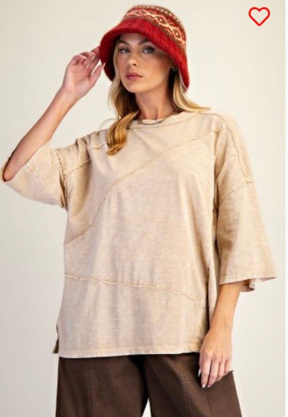 Easel - ET71866 Latte Half Slvs Mineral Washed Top