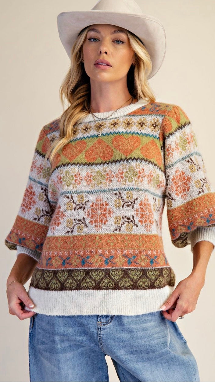 Easel ET30438 IVORY MULTI COLOR KNITTED SWEATER