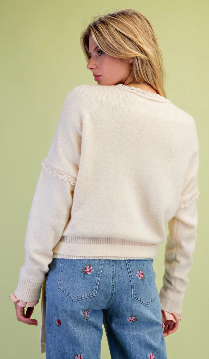 Easel ST200007 IVORY WRAP KNITTED SURPLICE SWEATER