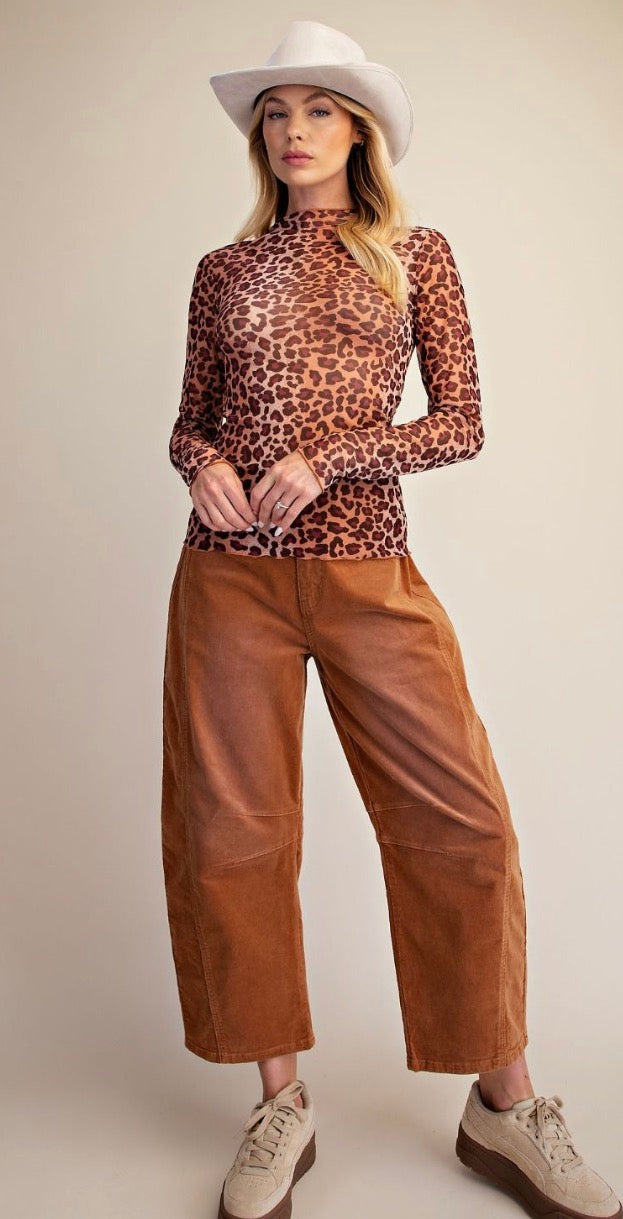 EASEL ET19176 RUST ALL OVER LEOPARD PRINT MESH FITTED TOP