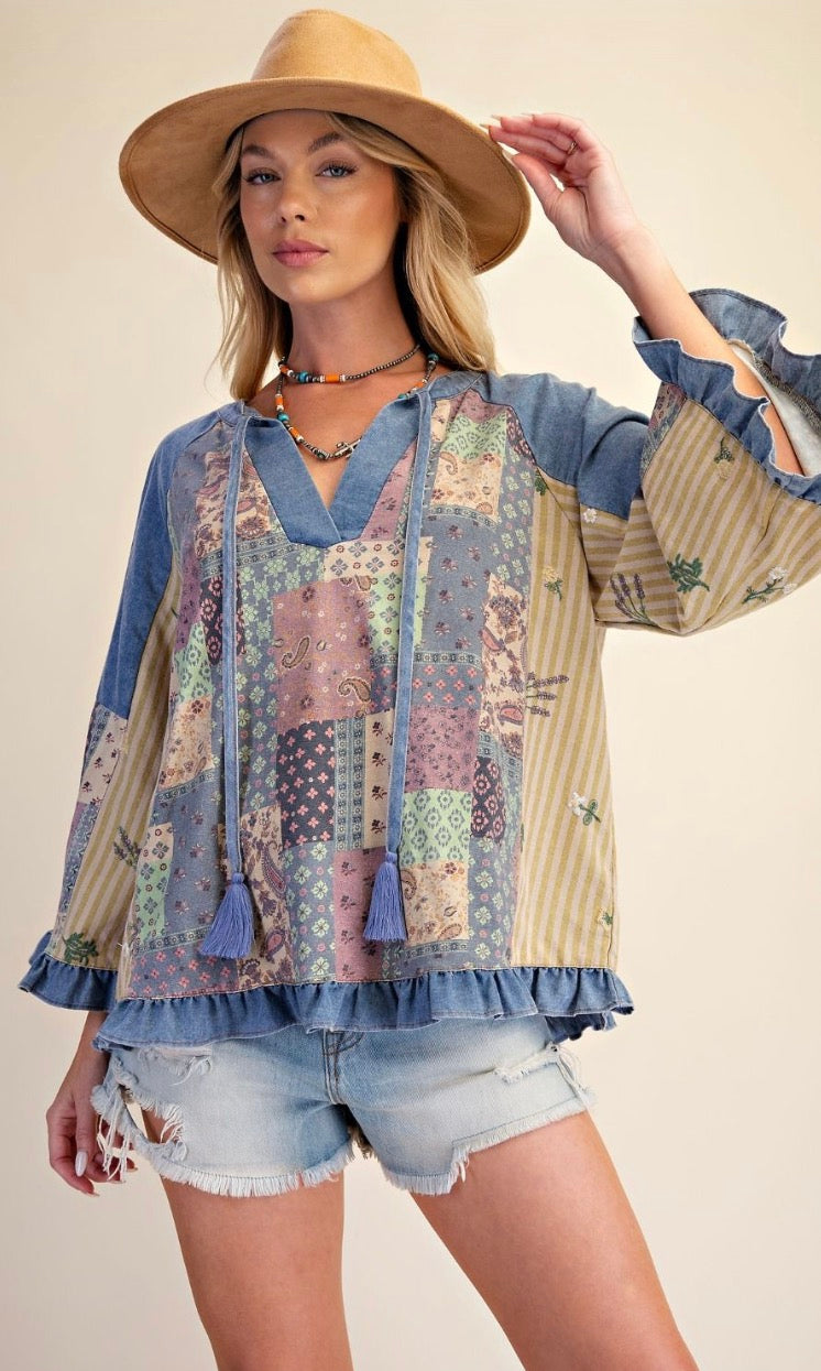 Easel ET30362X PATCHWORK WASHED TUNIC