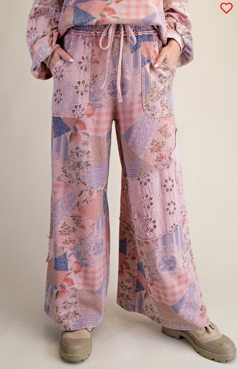 EB90250 Dusty Rose Patchwork Print Mineral Wash