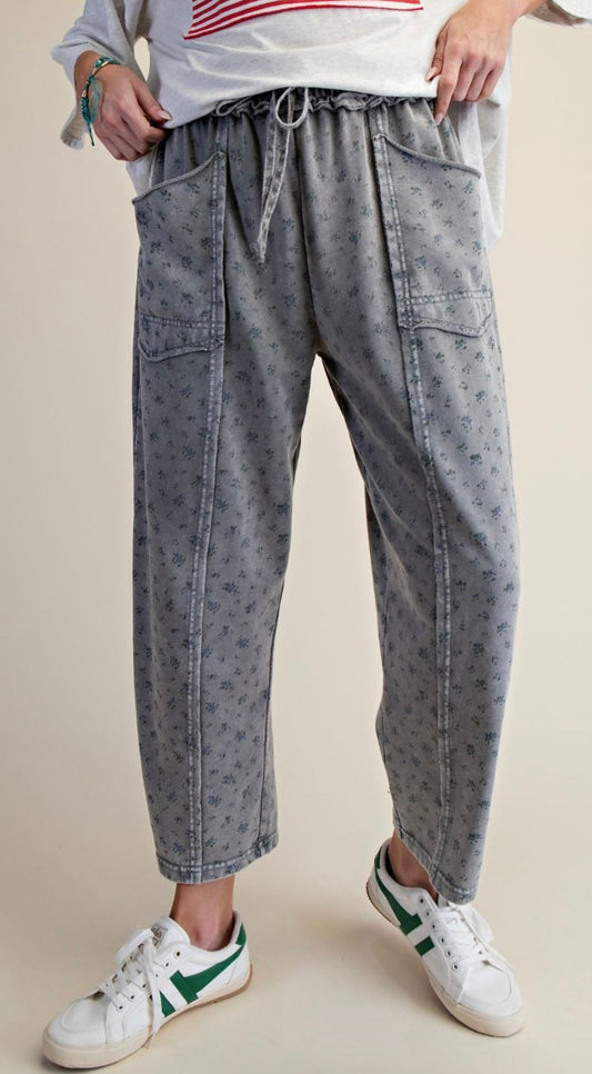 EASEL EB58038 Ash Ditsy Printed Washed Terry Pants