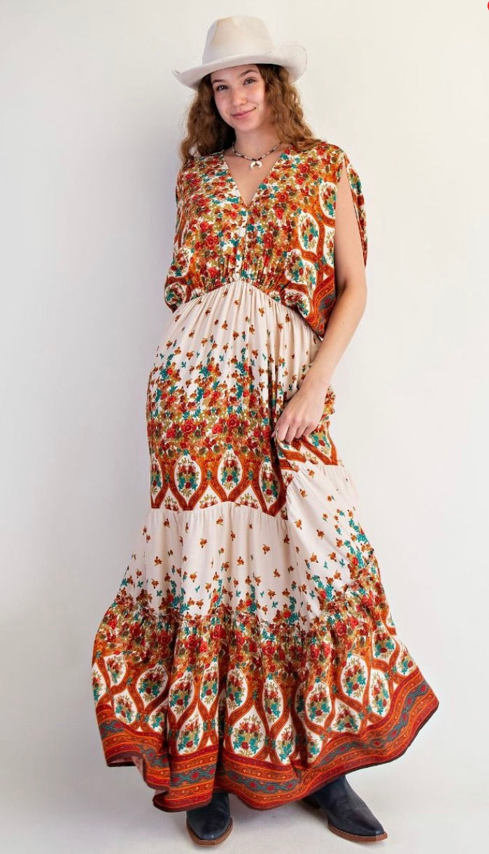 Easel ED23264A Natural Dolman Slvs Border Print