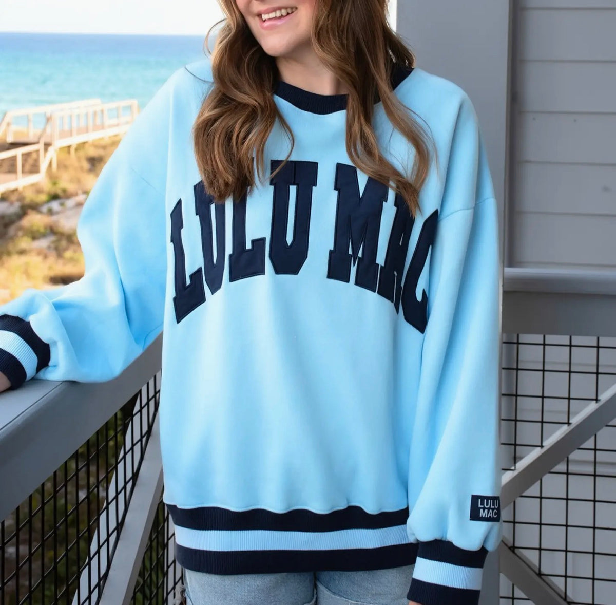 LULU MAC Social Society Light Blue/Navy Stitch Sweatshirt