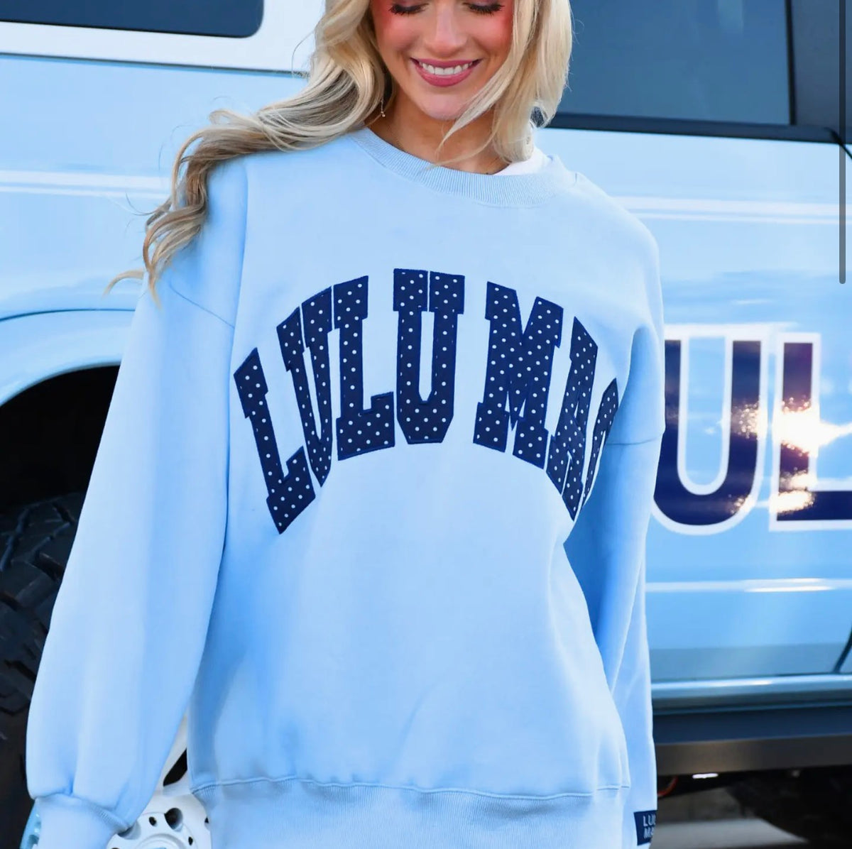 LULU MAC Light Blue/Navy Polka Dot Sweatshirt