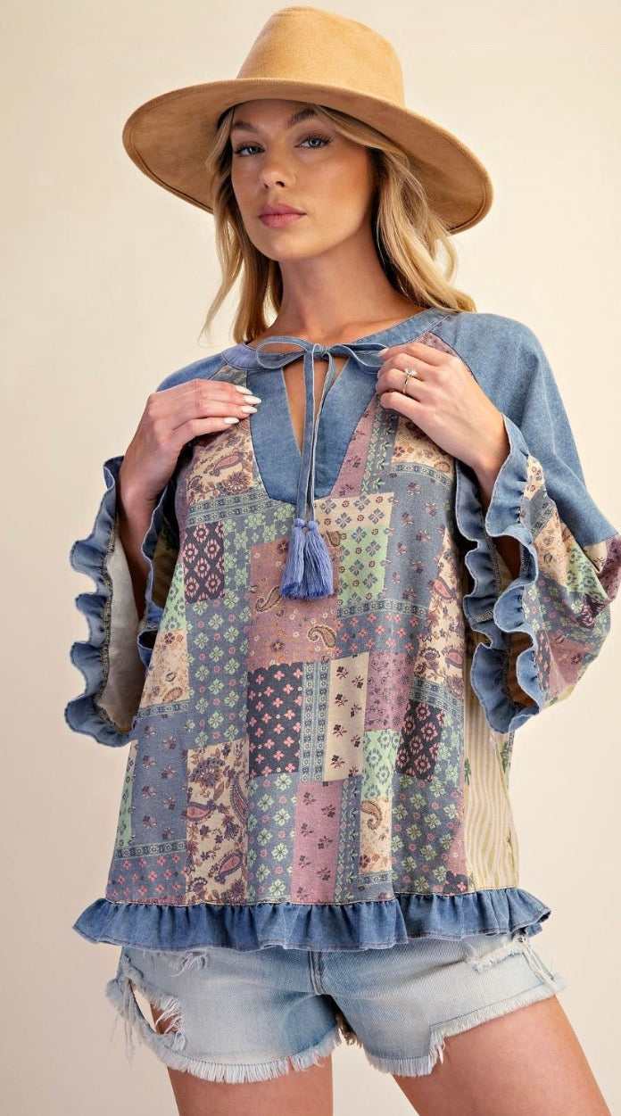 Easel ET30362X PATCHWORK WASHED TUNIC