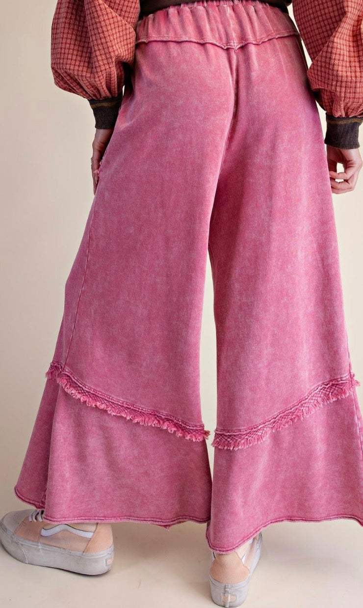 Easel EB58326X RASPBERRY SELF FRAY DETAILING WASHED TERRY PANTS
