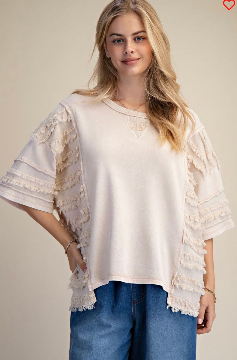 ET72057 Khaki Short Fray Contrast with Washed Terry