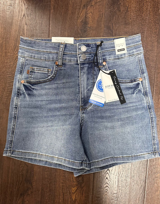 JB 150337- HW Tummy Control Cool Denim Double Waistband Shorts