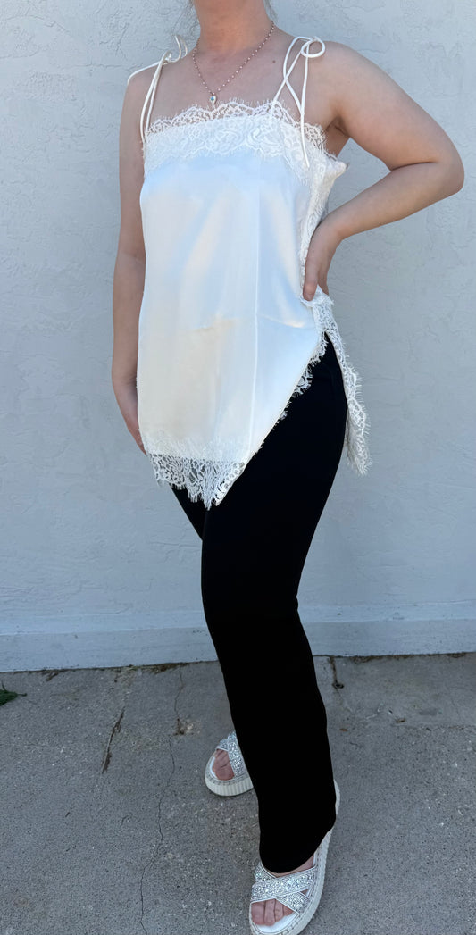 ENTRO T30898 IVORY LACE SIDE TIE STRAP TANK