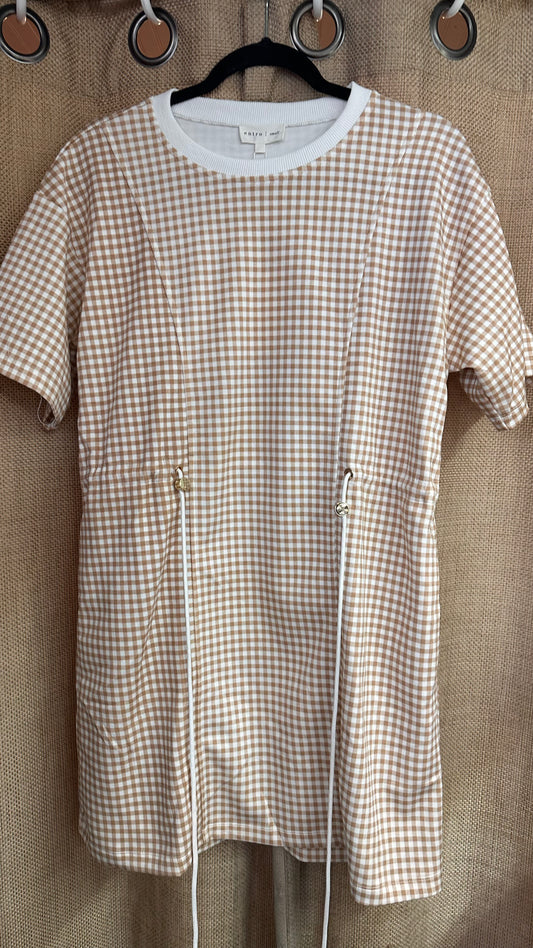 Entro D31043 Gingham Tie Dress Tan