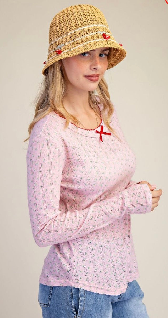 Easel ET28538 Coral Blush  Floral Printed Thermal Top