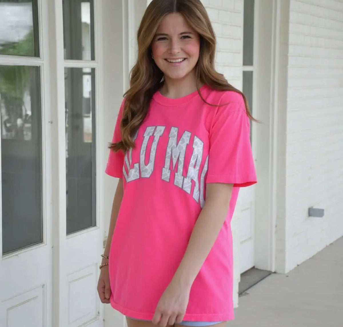 LULU MAC Camo Adult Neon Pink Comfort Colors Tee