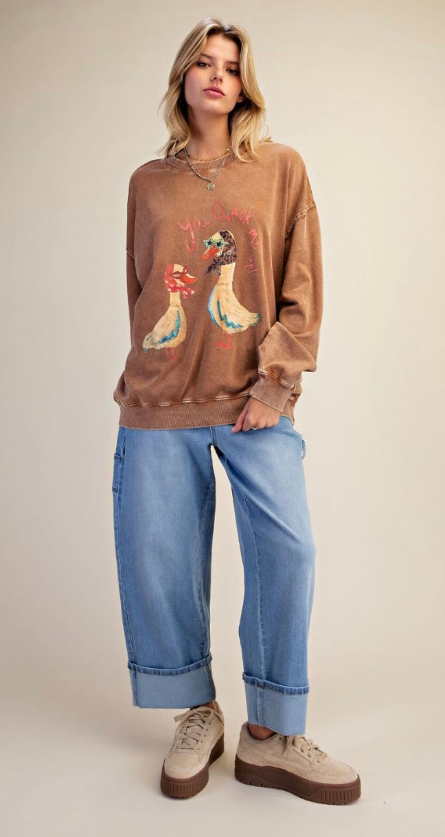 Easel ET30426 MOCHA GRAPHIC FRONT WASHED TERRY PULLOVER