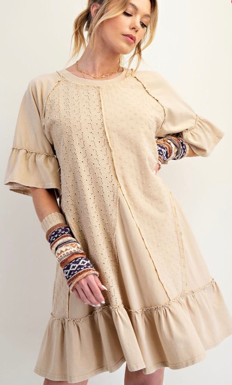Easel ED71633 Khakis Mineral Washed Mini Dress