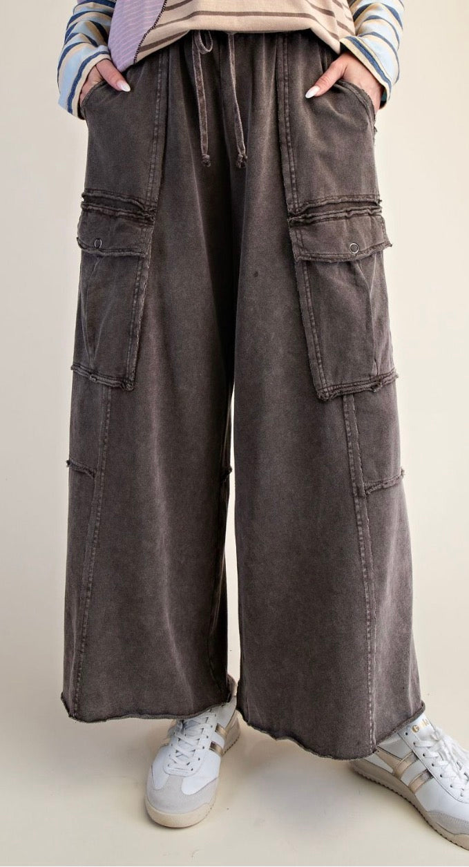 Easel EB40795 Brown Mineral Washed Wide Legs
