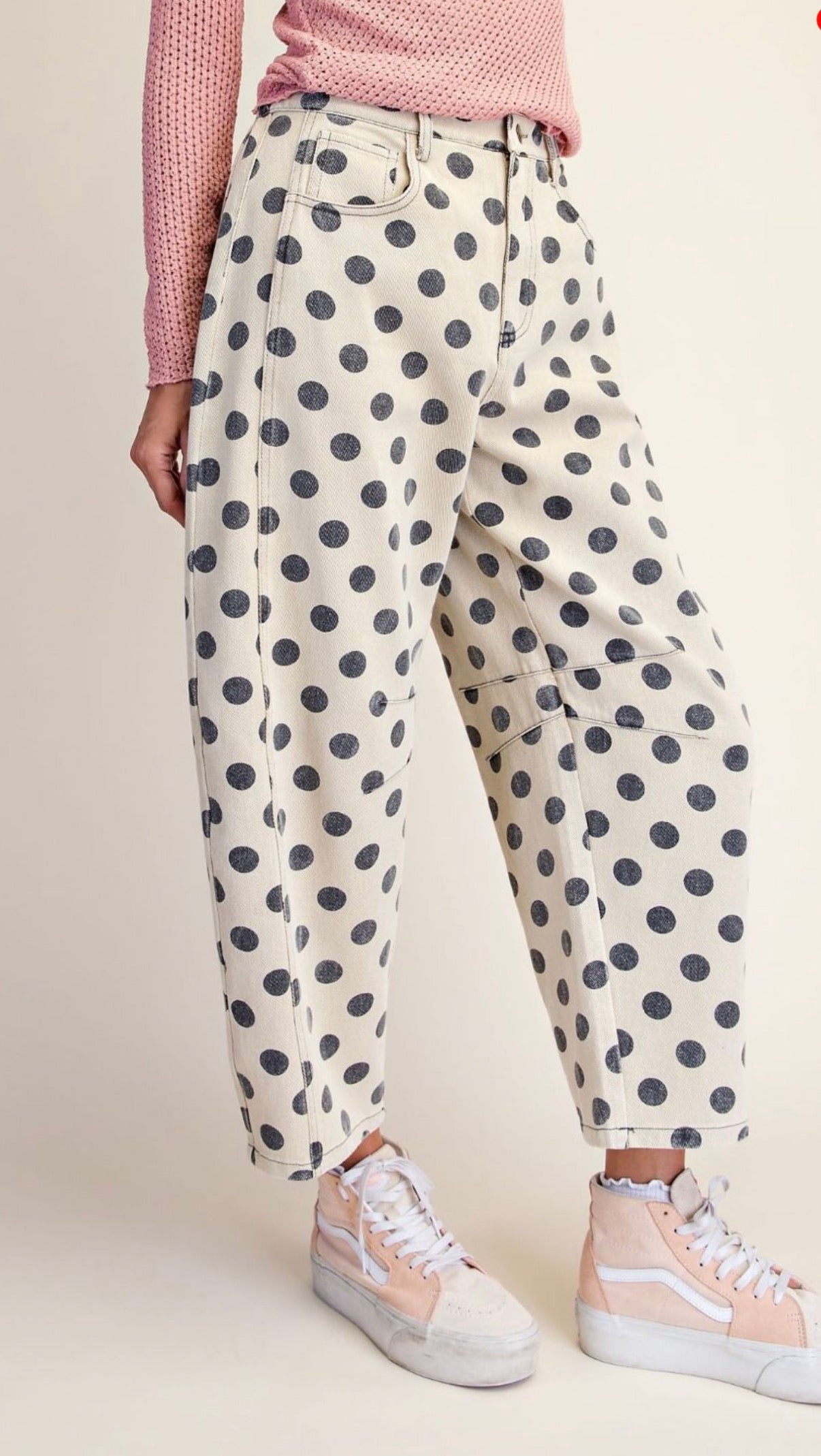 EASEL EB58167X KHAKI PLUS SIZE-DOTS PRINT WASHED TWILL BARREL PANTS