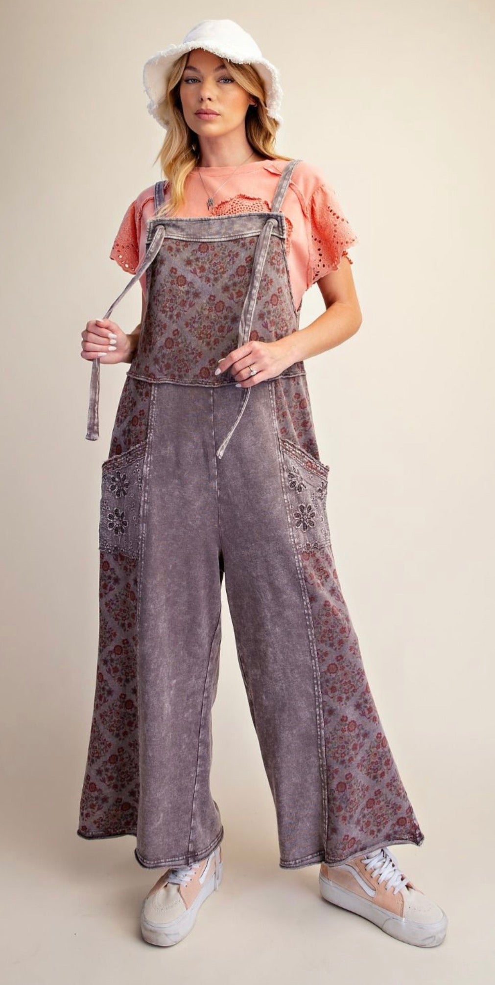 Easel EB90234B ASH PATCHWORK PRINT MIX WASHED TERRY ROMPER