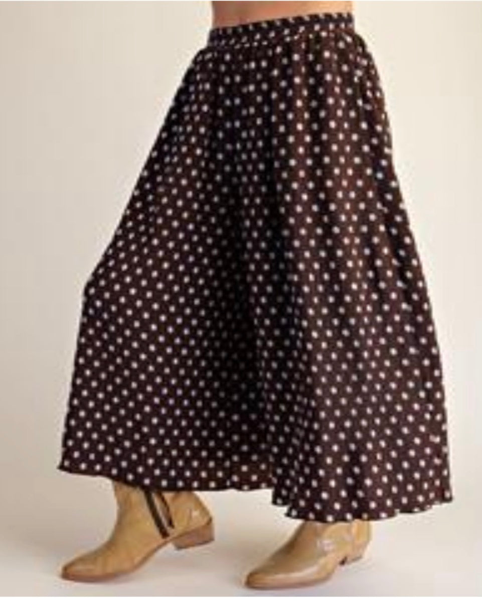 Easel EB50066 BROWN DOTS PRINT CRINKLED WOVEN PALAZZO PANTS