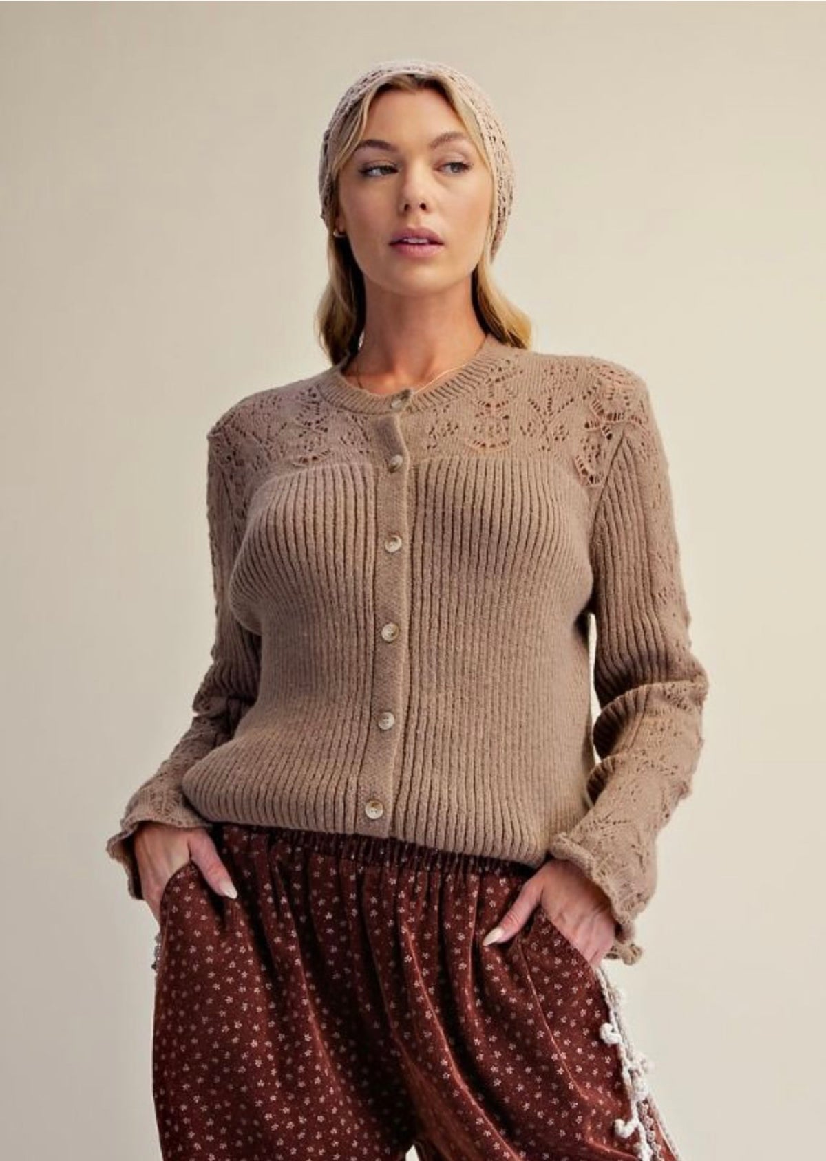 Easel ET19114 MOCHA KNITTED SWEATER CARDIGAN