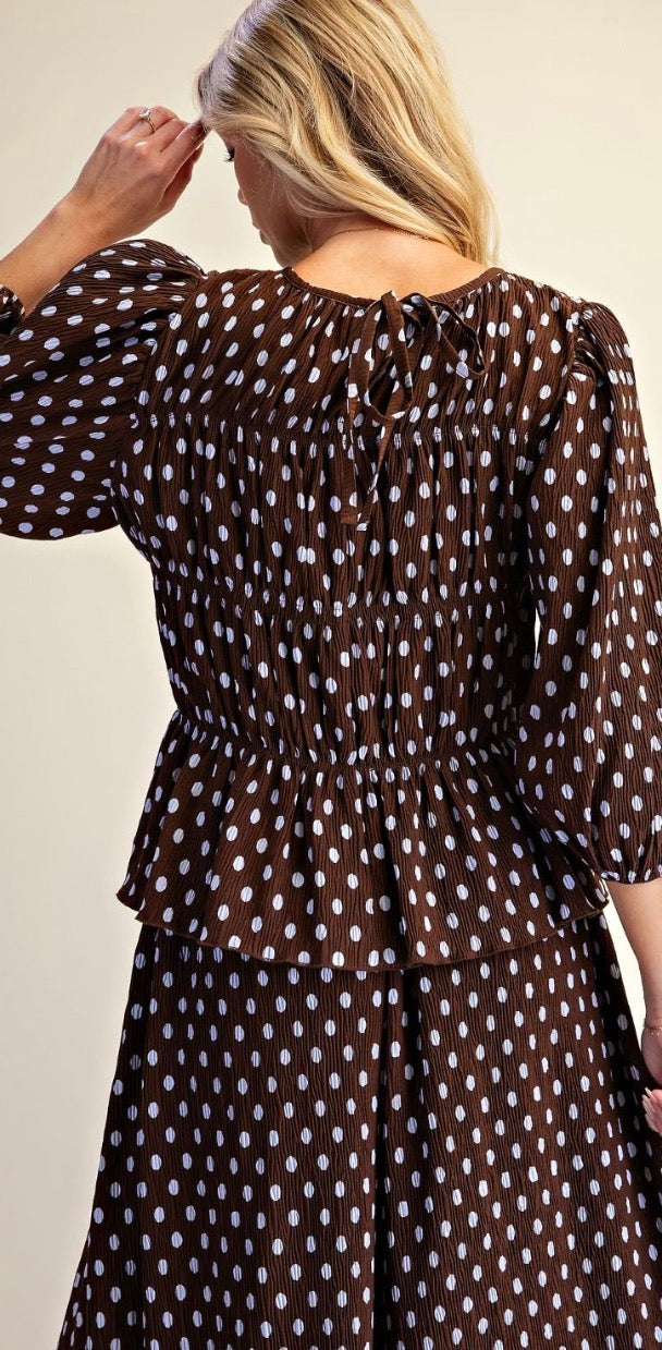 Easel EB50066 BROWN DOTS PRINT CRINKLED WOVEN PALAZZO PANTS