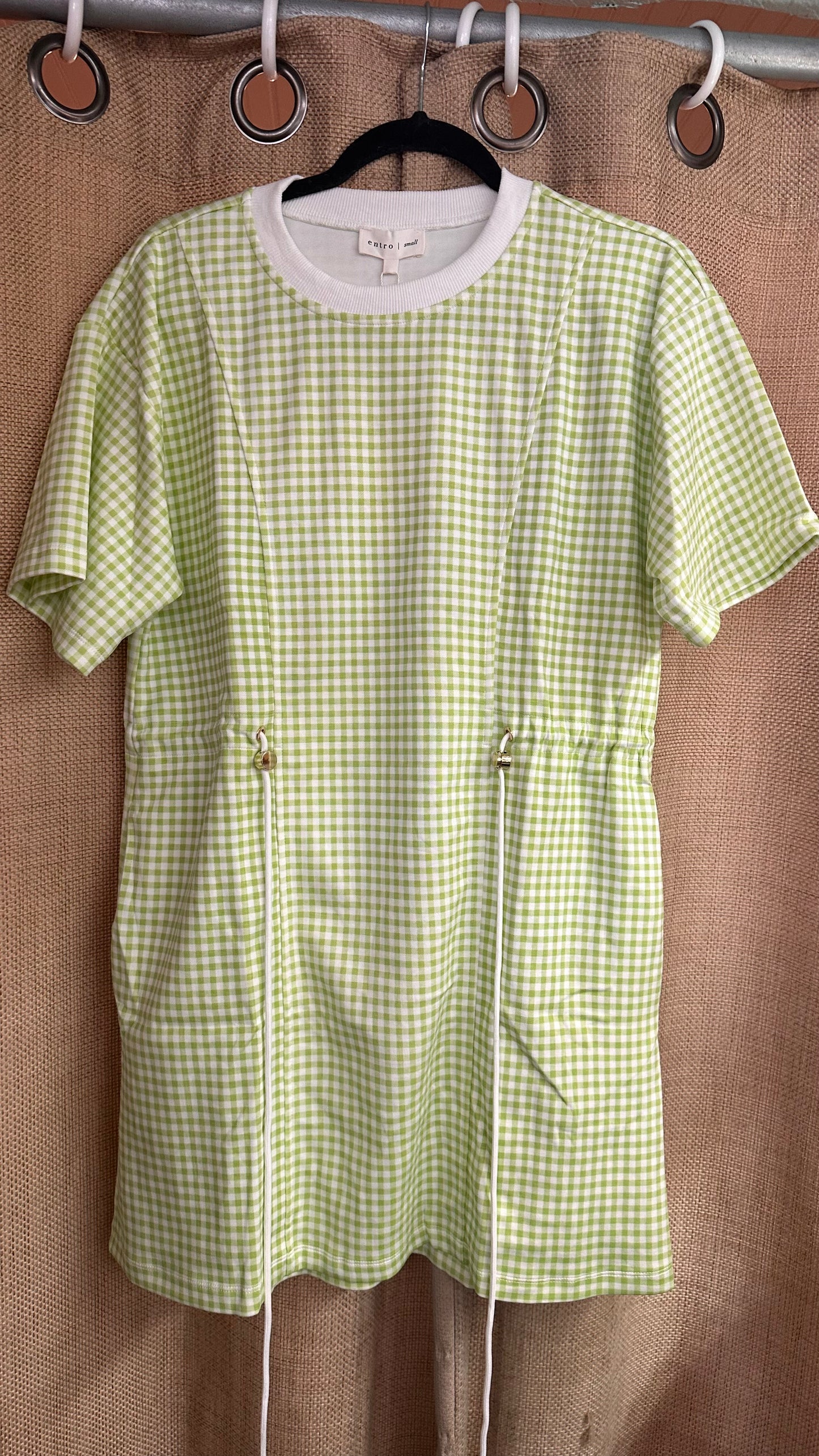 Entro D31043 Gingham Tie Dress Celery