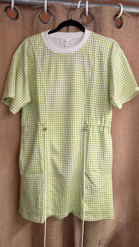 Entro D31043 Gingham Tie Dress Celery