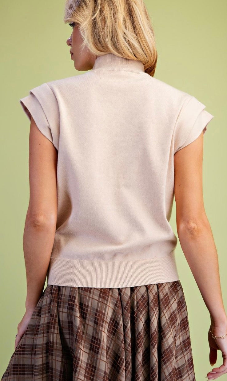 Easel ST100314 BEIGE CAP SLVS KNITTED SWEATER TOP